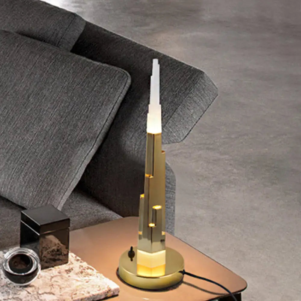 Lise - Modernism Acrylic LED Table Lamp - Burj Tower Nightstand, White/Gold