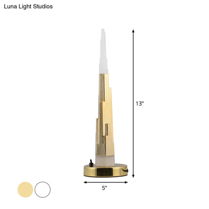 Lise - Modernism Acrylic LED Table Lamp - Burj Tower Nightstand, White/Gold