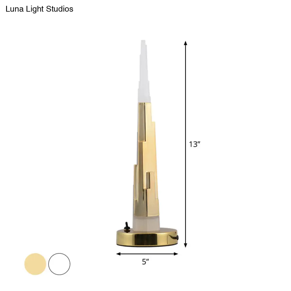 Lise - Modernism Acrylic LED Table Lamp - Burj Tower Nightstand, White/Gold