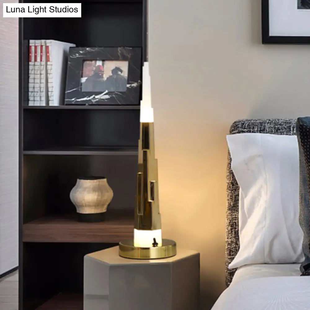 Lise - Modernism Acrylic LED Table Lamp - Burj Tower Nightstand, White/Gold