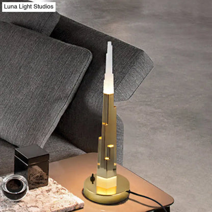 Lise - Modernism Acrylic LED Table Lamp - Burj Tower Nightstand, White/Gold