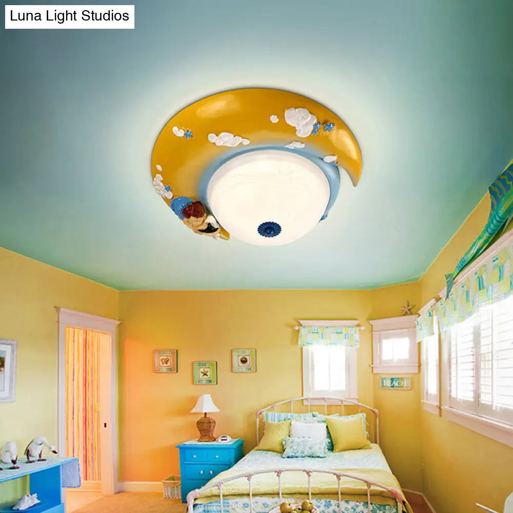 DecorBites™ DecorBites™ Little Angel Resin Crescent Flush Mount Light - Modern Ceiling Lamp for Kid Bedroom