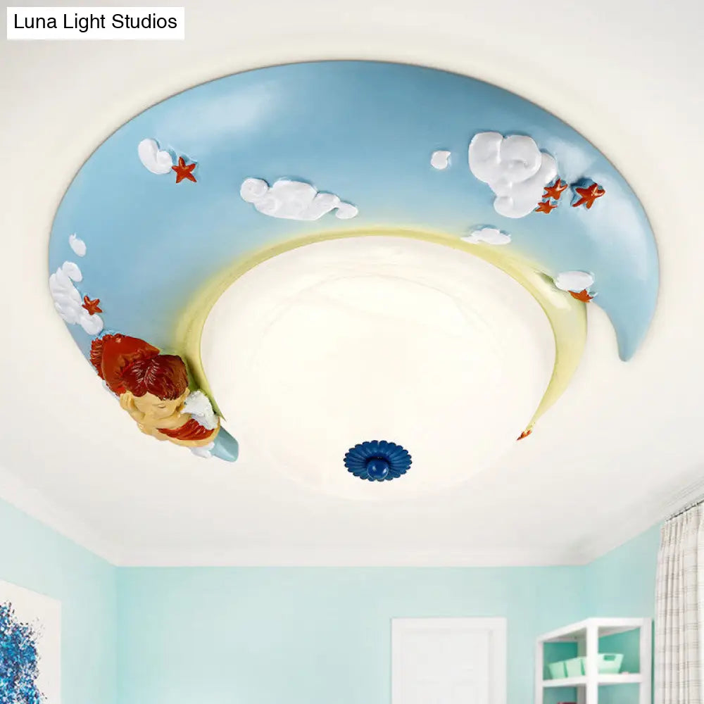 DecorBites™ DecorBites™ Little Angel Resin Crescent Flush Mount Light - Modern Ceiling Lamp for Kid Bedroom