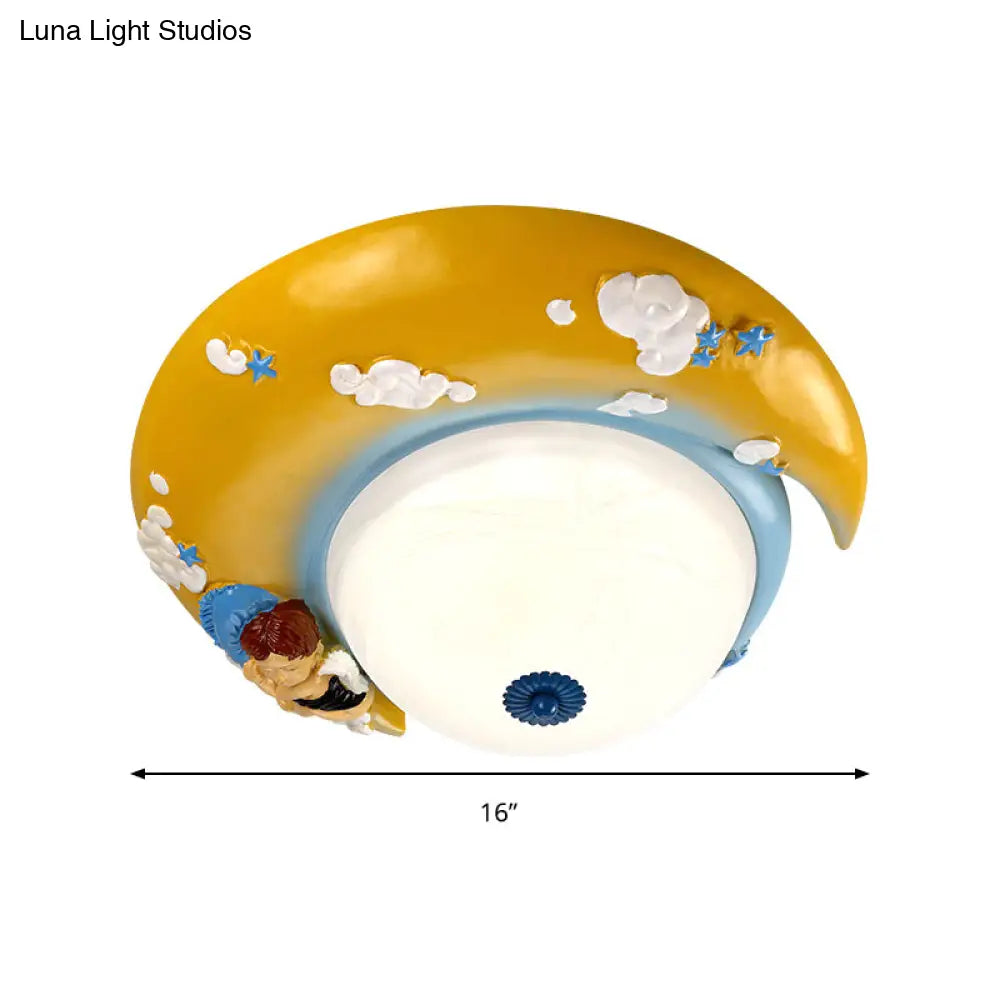 DecorBites™ DecorBites™ Little Angel Resin Crescent Flush Mount Light - Modern Ceiling Lamp for Kid Bedroom