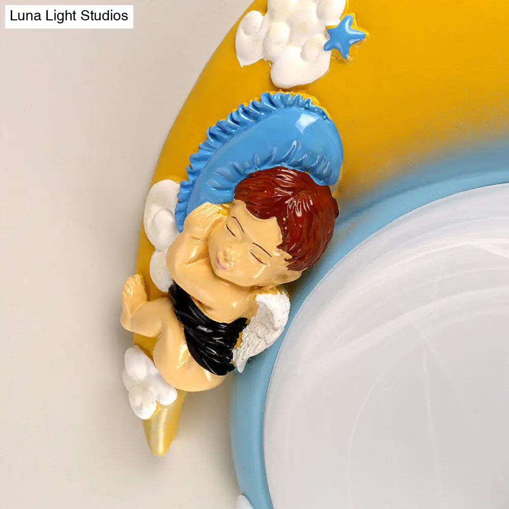 DecorBites™ DecorBites™ Little Angel Resin Crescent Flush Mount Light - Modern Ceiling Lamp for Kid Bedroom