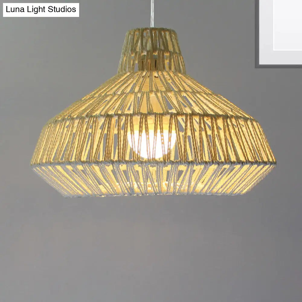 Living Room Ceiling Pendant Light - Traditional Beige Hanging Lamp with Urn Paper Shade