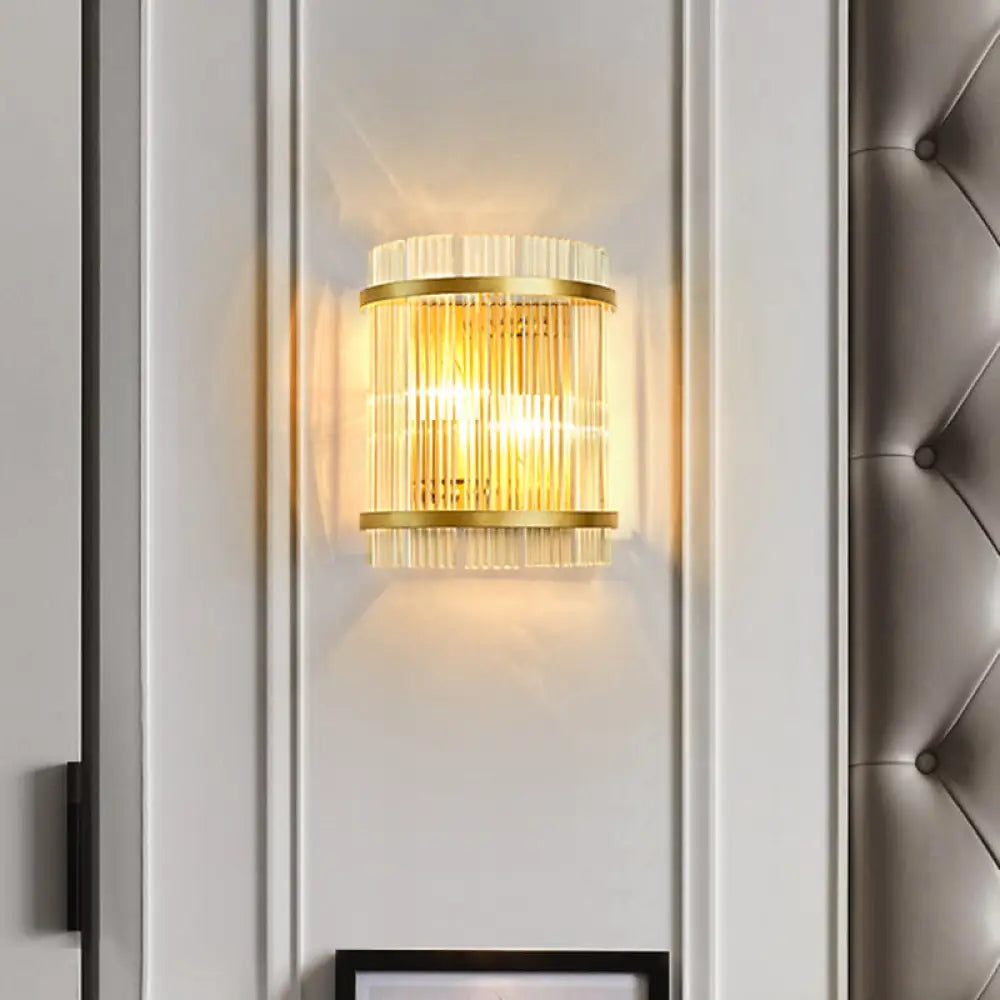 DecorBites™ Living Room Wall Mount Light: Modern Gold Ribbed Glass Sconce with 2 Bulbs