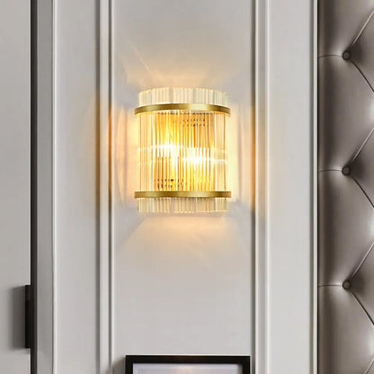 DecorBites™ Living Room Wall Mount Light: Modern Gold Ribbed Glass Sconce with 2 Bulbs