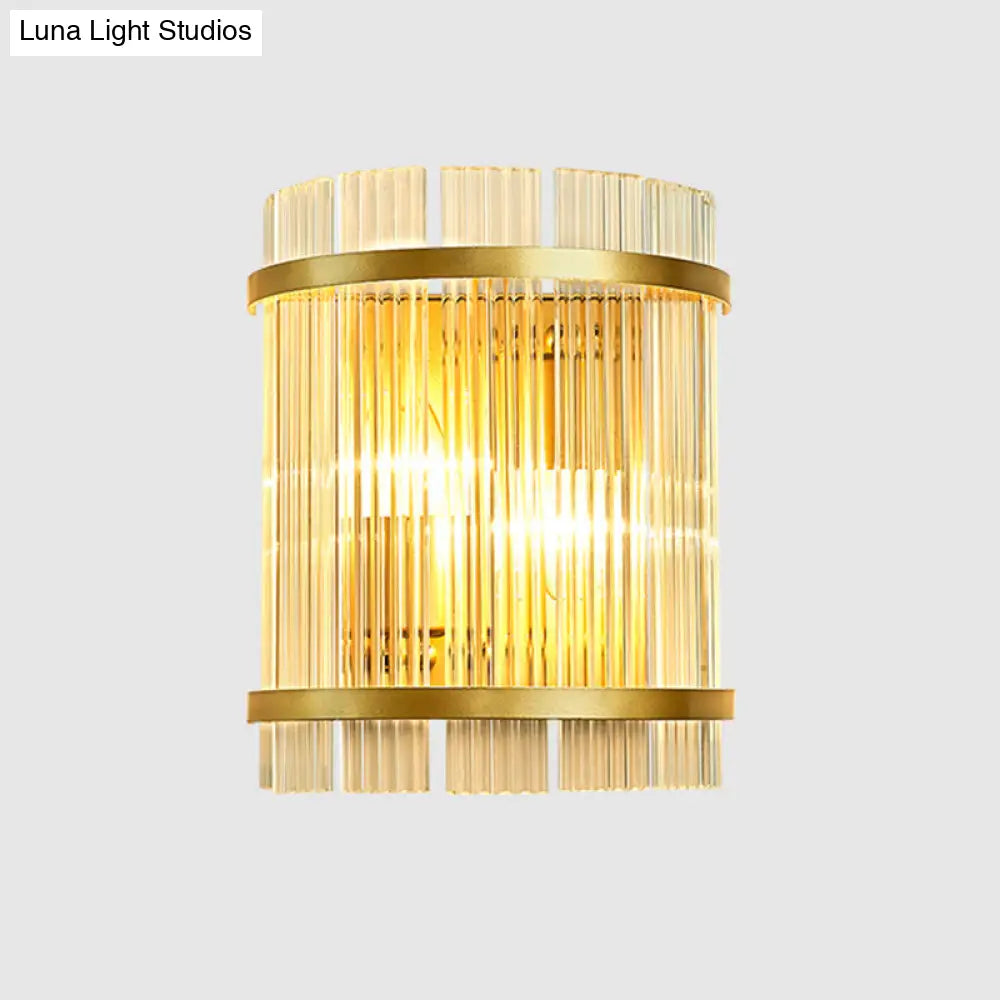 DecorBites™ Living Room Wall Mount Light: Modern Gold Ribbed Glass Sconce with 2 Bulbs