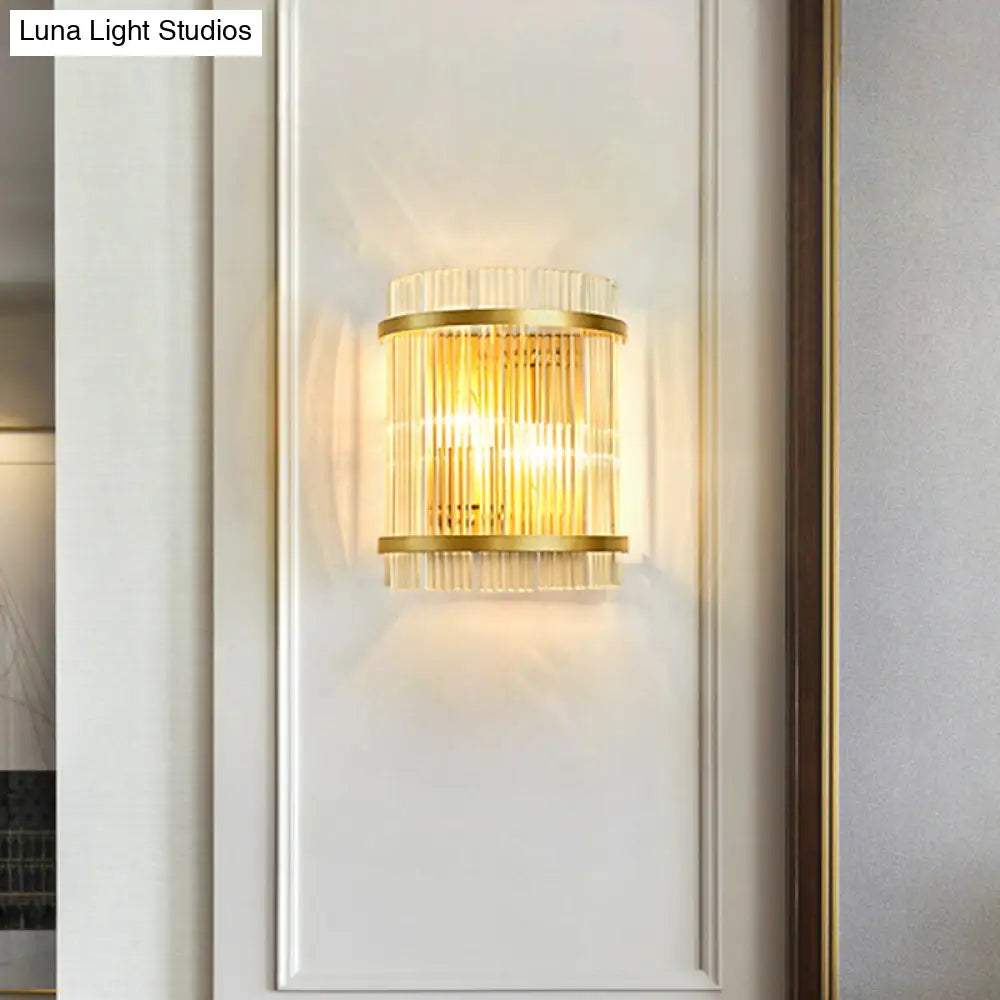 DecorBites™ Living Room Wall Mount Light: Modern Gold Ribbed Glass Sconce with 2 Bulbs