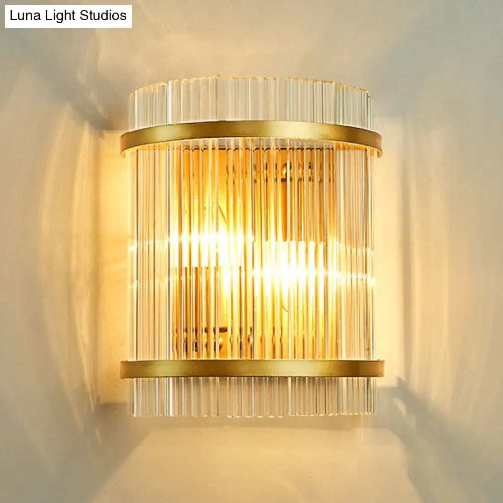 DecorBites™ Living Room Wall Mount Light: Modern Gold Ribbed Glass Sconce with 2 Bulbs