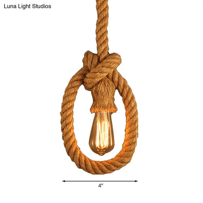 Lodge Beige Rope Pendant Light Fixture - Natural, Adjustable Ceiling Lamp for Restaurants