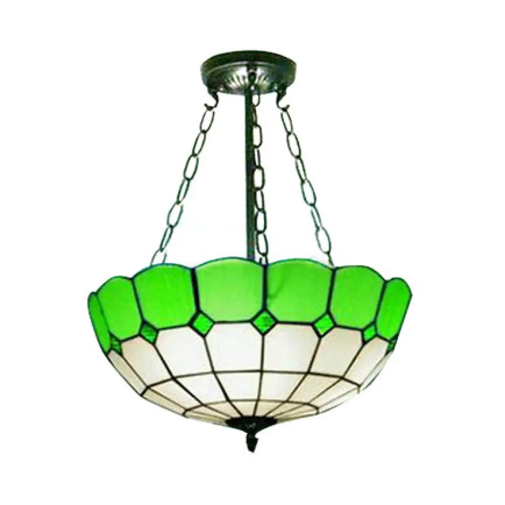 DecorBites™ DecorBites™ Lodge Bowl Stained Glass Semi Flush Ceiling Light with Chain - Green (2/3 Lights)