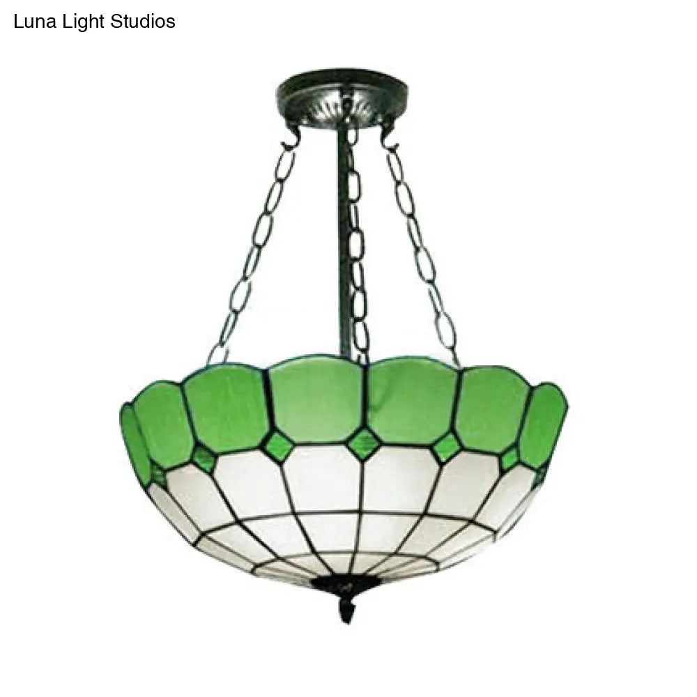 DecorBites™ DecorBites™ Lodge Bowl Stained Glass Semi Flush Ceiling Light with Chain - Green (2/3 Lights)