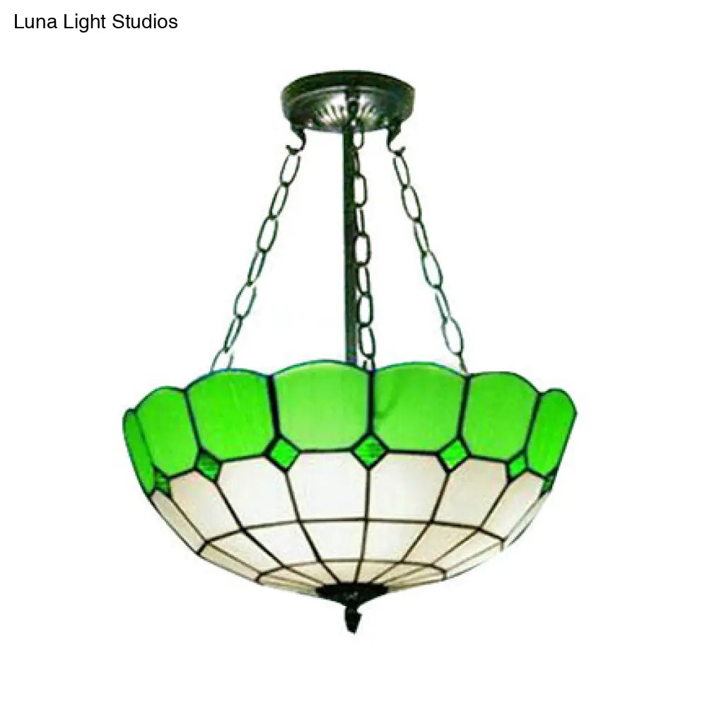 DecorBites™ DecorBites™ Lodge Bowl Stained Glass Semi Flush Ceiling Light with Chain - Green (2/3 Lights)