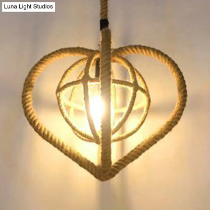 Lodge Heart Pendant Light with Inner Globe Shade in Brown