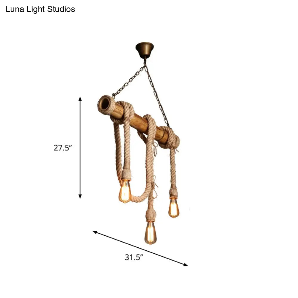 DecorBites™ Lodge Industrial Beige Island Light with Adjustable Rope and Bamboo - 3/4 Lights Open Bulb