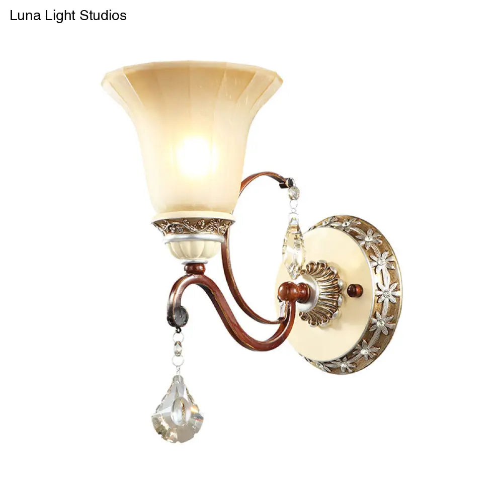 DecorBites™ Lodge Style Bell Wall Sconce with Frosted Glass, White Finish and Crystal Drops – Perfect for Corridors