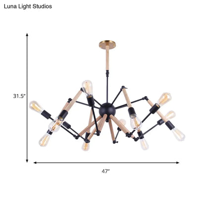 Lodge Style Chandelier Lighting - Adjustable Arm, 6/8 Heads, Wood and Metal Ceiling Fixture