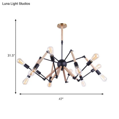 Lodge Style Chandelier Lighting - Adjustable Arm, 6/8 Heads, Wood and Metal Ceiling Fixture