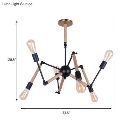 Lodge Style Chandelier Lighting - Adjustable Arm, 6/8 Heads, Wood and Metal Ceiling Fixture