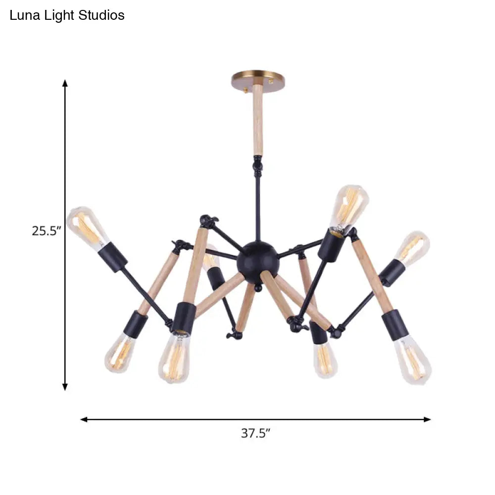 Lodge Style Chandelier Lighting - Adjustable Arm, 6/8 Heads, Wood and Metal Ceiling Fixture