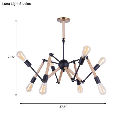 Lodge Style Chandelier Lighting - Adjustable Arm, 6/8 Heads, Wood and Metal Ceiling Fixture