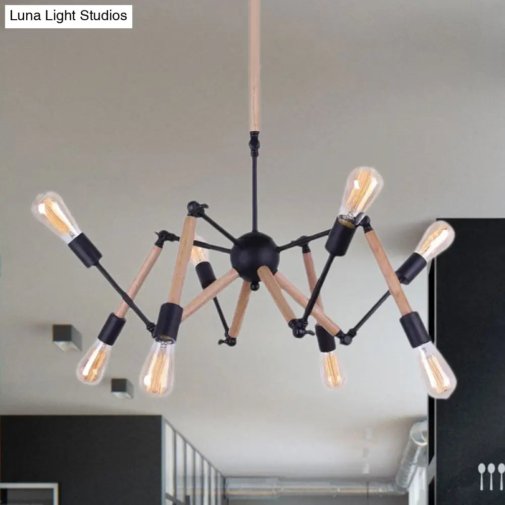 Lodge Style Chandelier Lighting - Adjustable Arm, 6/8 Heads, Wood and Metal Ceiling Fixture