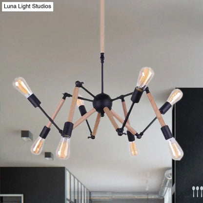 Lodge Style Chandelier Lighting - Adjustable Arm, 6/8 Heads, Wood and Metal Ceiling Fixture