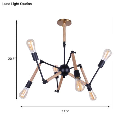Lodge Style Chandelier Lighting - Adjustable Arm, 6/8 Heads, Wood and Metal Ceiling Fixture