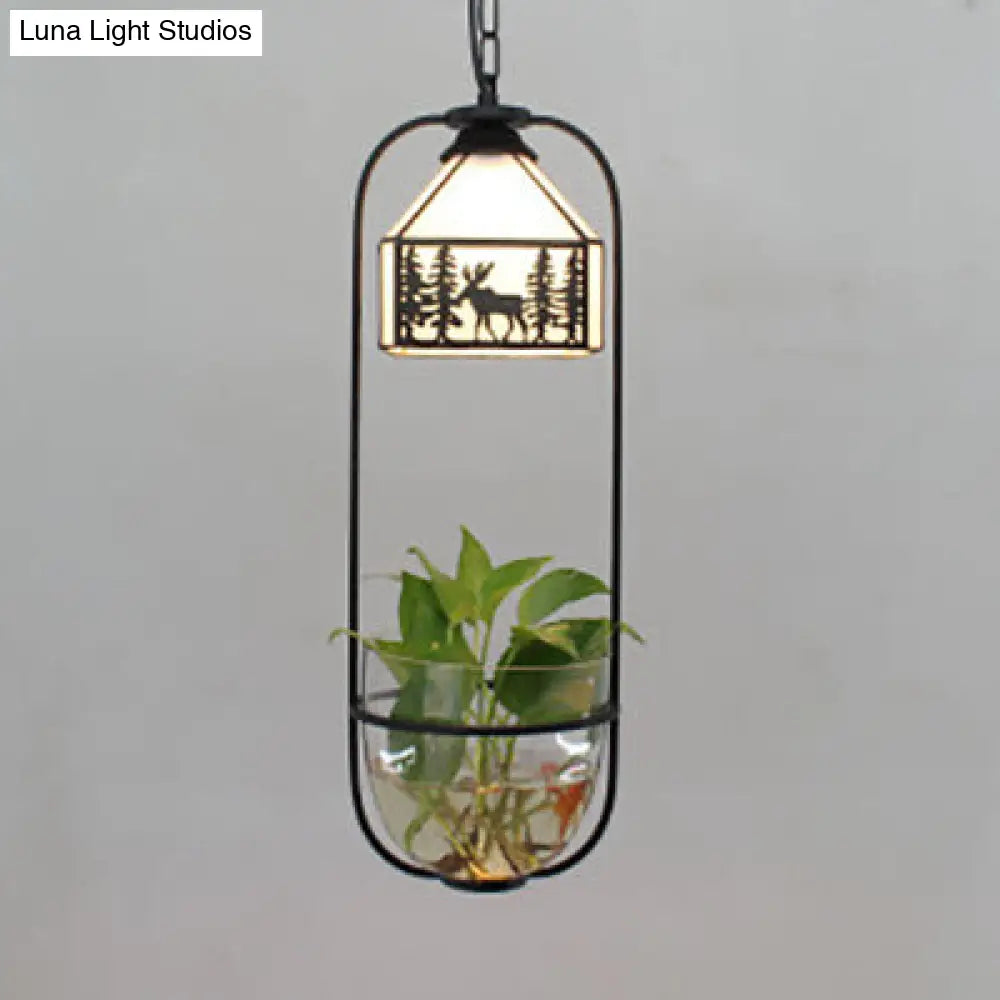 Lodge-Style Deer Hanging Light with Clear Glass Pot - White Glass Pendant Light for Balcony