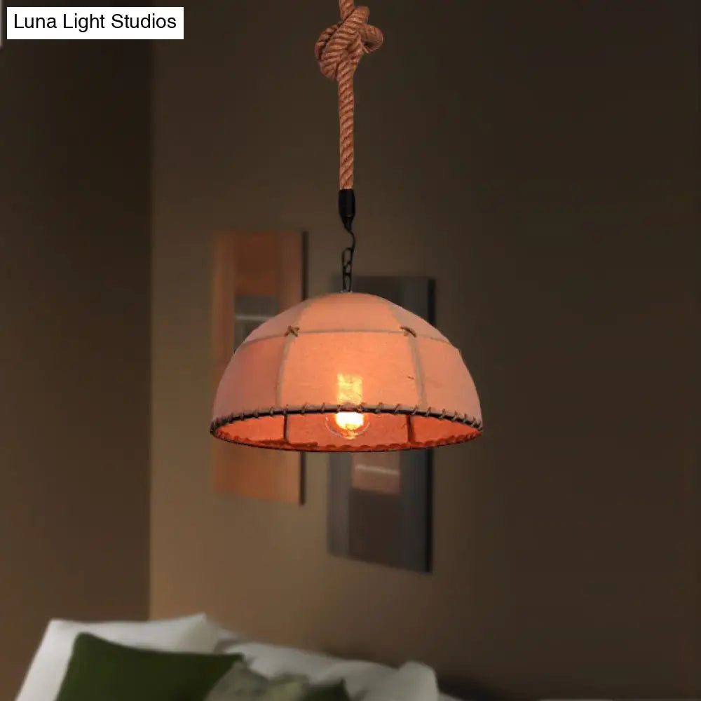 Lodge Style Hanging Fabric and Rope Pendant Light - 14"/18" Dome Shade in Beige for Restaurants