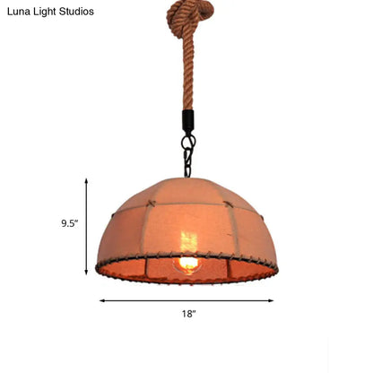 Lodge Style Hanging Fabric and Rope Pendant Light - 14"/18" Dome Shade in Beige for Restaurants