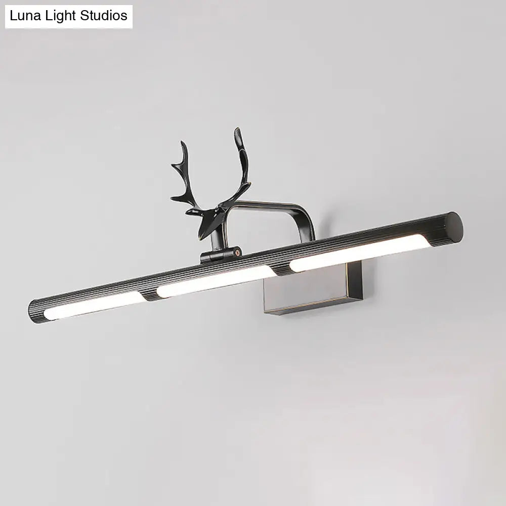 DecorBites™ Lodge Style LED Metal Wall Lamp with Antler Accent - 17"/25" W, Black Finish - Ideal for Bathroom Vanity Lighting