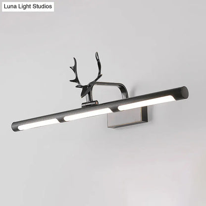 DecorBites™ Lodge Style LED Metal Wall Lamp with Antler Accent - 17"/25" W, Black Finish - Ideal for Bathroom Vanity Lighting