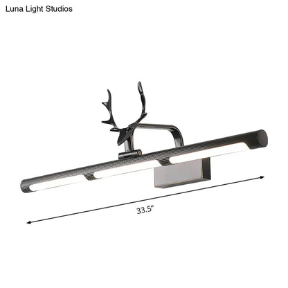 DecorBites™ Lodge Style LED Metal Wall Lamp with Antler Accent - 17"/25" W, Black Finish - Ideal for Bathroom Vanity Lighting