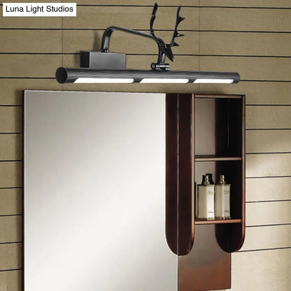 DecorBites™ Lodge Style LED Metal Wall Lamp with Antler Accent - 17"/25" W, Black Finish - Ideal for Bathroom Vanity Lighting