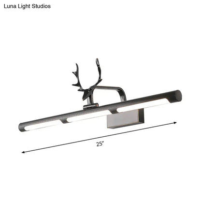 DecorBites™ Lodge Style LED Metal Wall Lamp with Antler Accent - 17"/25" W, Black Finish - Ideal for Bathroom Vanity Lighting