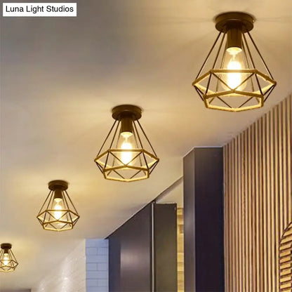 DecorBites™ DecorBites™ Lodge Style Metal and Rope Semi Flush Mount Ceiling Light with Black Finish - Ideal for Hallway
