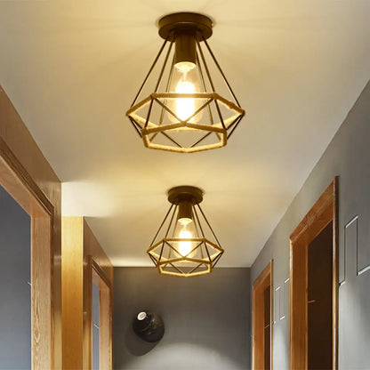 DecorBites™ DecorBites™ Lodge Style Metal and Rope Semi Flush Mount Ceiling Light with Black Finish - Ideal for Hallway