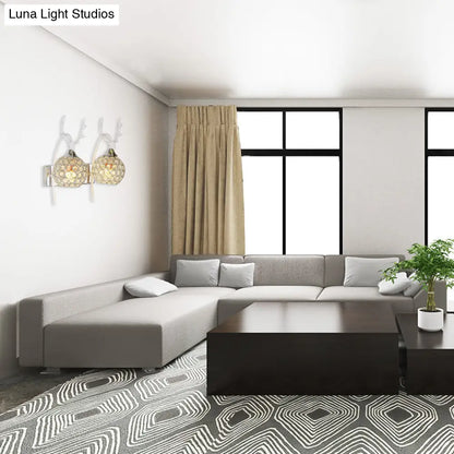 DecorBites™ Lodge Style Metal Deer Head Wall Sconce: 1/2-Bulb Wall Mount Light with Crystal Dome Shade in Chrome/Gold