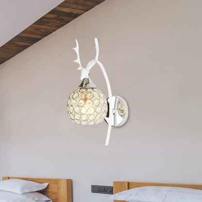DecorBites™ Lodge Style Metal Deer Head Wall Sconce: 1/2-Bulb Wall Mount Light with Crystal Dome Shade in Chrome/Gold