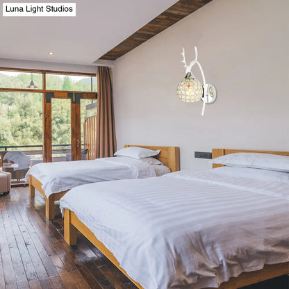 DecorBites™ Lodge Style Metal Deer Head Wall Sconce: 1/2-Bulb Wall Mount Light with Crystal Dome Shade in Chrome/Gold