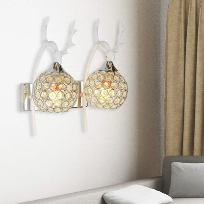 DecorBites™ Lodge Style Metal Deer Head Wall Sconce: 1/2-Bulb Wall Mount Light with Crystal Dome Shade in Chrome/Gold