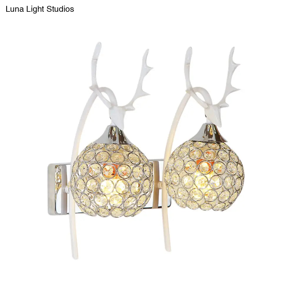 DecorBites™ Lodge Style Metal Deer Head Wall Sconce: 1/2-Bulb Wall Mount Light with Crystal Dome Shade in Chrome/Gold