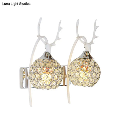 DecorBites™ Lodge Style Metal Deer Head Wall Sconce: 1/2-Bulb Wall Mount Light with Crystal Dome Shade in Chrome/Gold