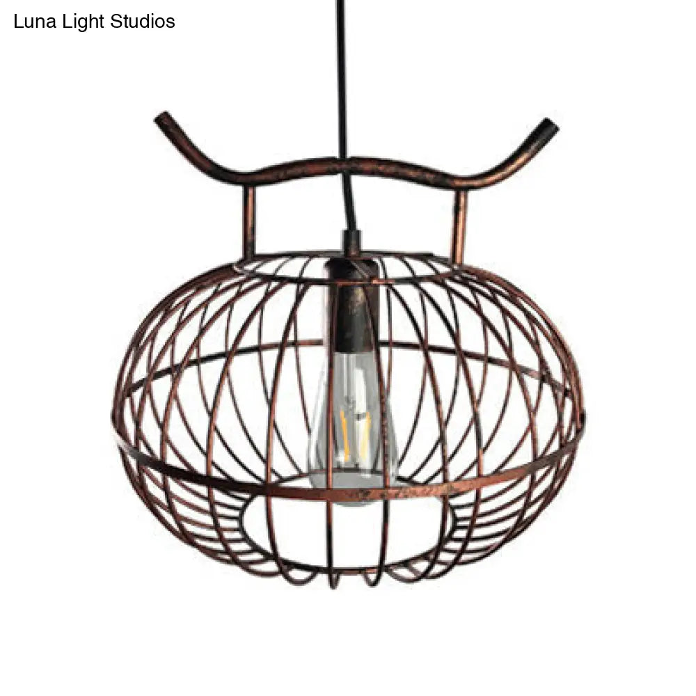 Lodge Style Metal Pendant Light with Hanging Lantern Design - Rust/Aged Brass Finish