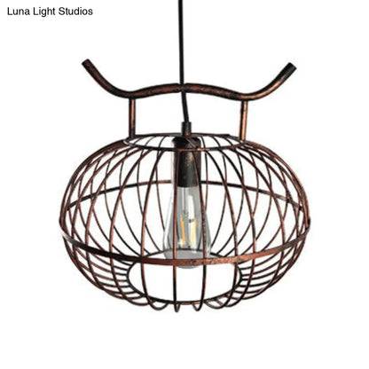 Lodge Style Metal Pendant Light with Hanging Lantern Design - Rust/Aged Brass Finish