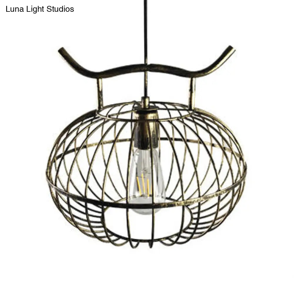 Lodge Style Metal Pendant Light with Hanging Lantern Design - Rust/Aged Brass Finish