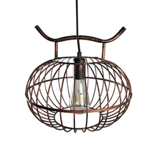 Lodge Style Metal Pendant Light with Hanging Lantern Design - Rust/Aged Brass Finish